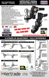 Mister Hitches Super Duty Adj Ball Mount Raptor 4.5T (mhabm45-1)