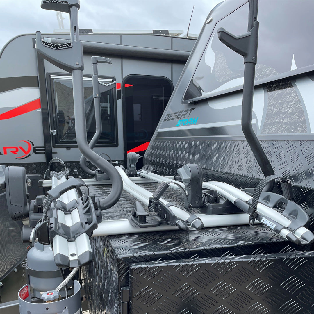 A 3 Bike Rack system set up on Caravan toolbox