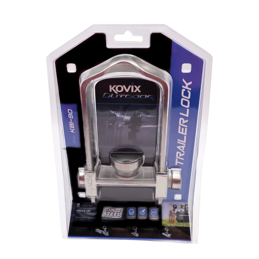 Product packaging of Kovix KBI-90 Trailer Lock